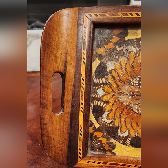 Vintage Inlaid Wood Tray with Butterfly Wings - Picture 10 of 16